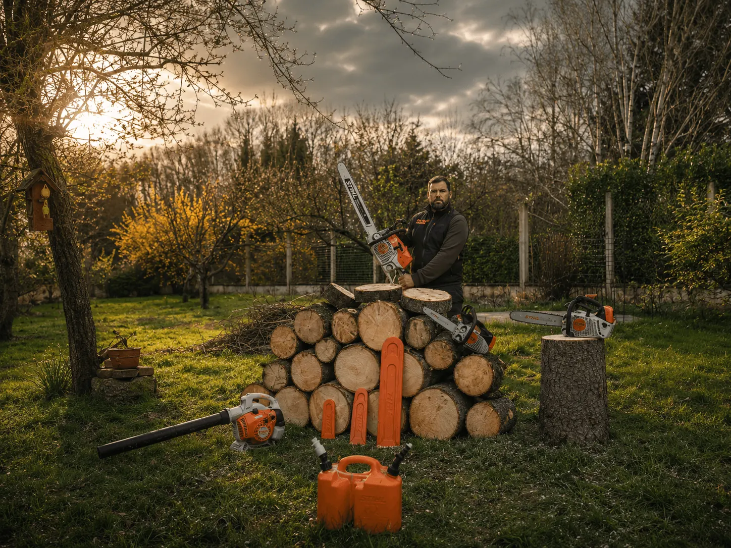 Zacharie élagueur pose matériel chantier — Gennes-Val-de-Loire